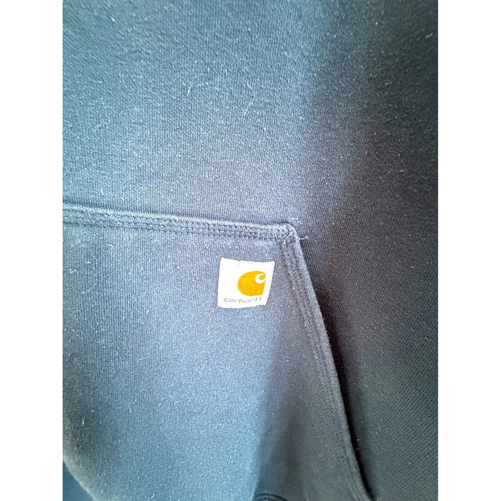 Carhartt Hoodie XL Loose Fit Navy‎ Blue Spell Out Logo Sleeve Sweatshirt - Picture 3 of 11